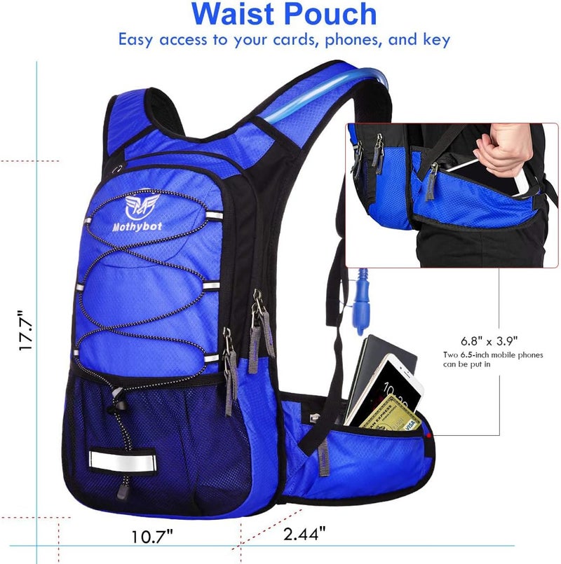Mothybot Insulated Hydration Backpack Pack with 3L BPA Free Leak Proof Water Bladder, Large Storage Lightweight Hiking Daypack with Waist Pouches & Cooler Layer, for Running, Biking, Camping, Festival - Image 4